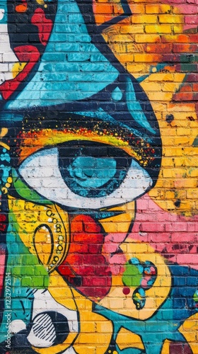 Colorful urban street art mural showcasing vibrant shapes and patterns in a c...