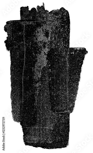 wet dark lino ink remain, wild black linocutting paint roller texture isolated.