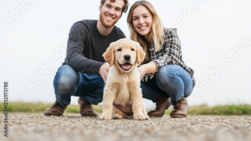 happy couple with their new puppy