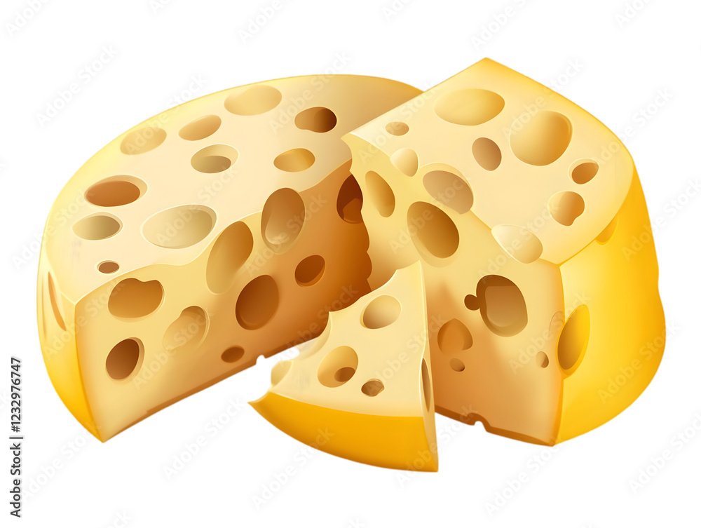 Exquisite Wheel of Cheese with Distinctive Holes - Perfect for Gourmet Platters and Culinary Masterpieces. Exquisite Wheel of Cheese with Distinctive Holes - Perfect for Gourmet Platters and Culinary Masterpieces.