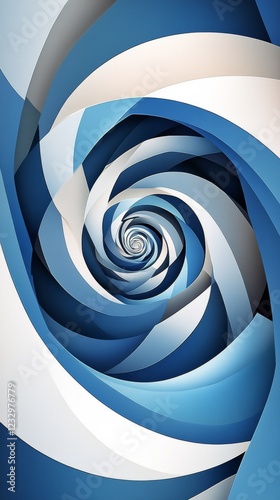 Intricate blue and white spiral design representing motion and fluidity in ab...