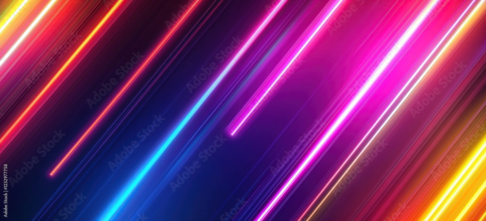 Vibrant Neon Light Streaks in Diagonal on Dark Background Vibrant Neon Light Streaks in Diagonal on Dark Background