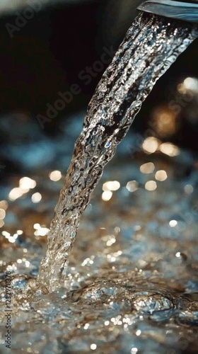 Flowing water creates sparkling reflections in a natural environment