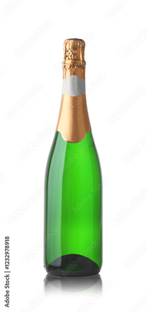 One bottle of champagne isolated on white
