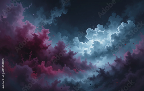 
Black dark purple red burgundy wine magenta maroon plum watercolor water. Abstract art colorful background. Chaos daub stain grunge dirty smoke fog.Fantasy dramatic storm night sky with clouds.Design