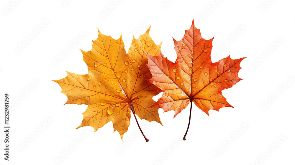 Autumn Maple Leaves Dew Drops on Red Foliage, Nature-Inspired Fall Background, isolated on transparent background. Autumn Maple Leaves Dew Drops on Red Foliage, Nature-Inspired Fall Background, isolated on transparent background.