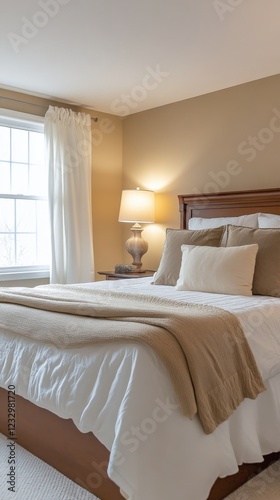 Cozy bedroom with warm lighting and elegant decor in a serene environment
