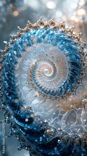 Intricate blue and white spiral design representing motion and fluidity in ab...