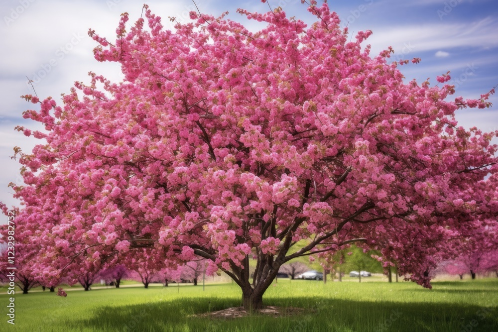 Flowering Crabapple Tree in Minnesota - A Breathtaking Spring Landscape with Blossom and Sunlight Flowering Crabapple Tree in Minnesota - A Breathtaking Spring Landscape with Blossom and Sunlight