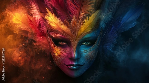 Wallpaper Mural A dazzling carnival mask with bright colorful feathers and glittering accents, evoking joy and festivity. Torontodigital.ca