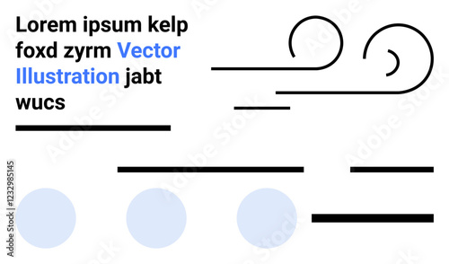 Black lines, curves, blue circles, and sample text in black and blue. Ideal for websites, posters, presentations, branding, advertisements, social media, educational materials. Landing page