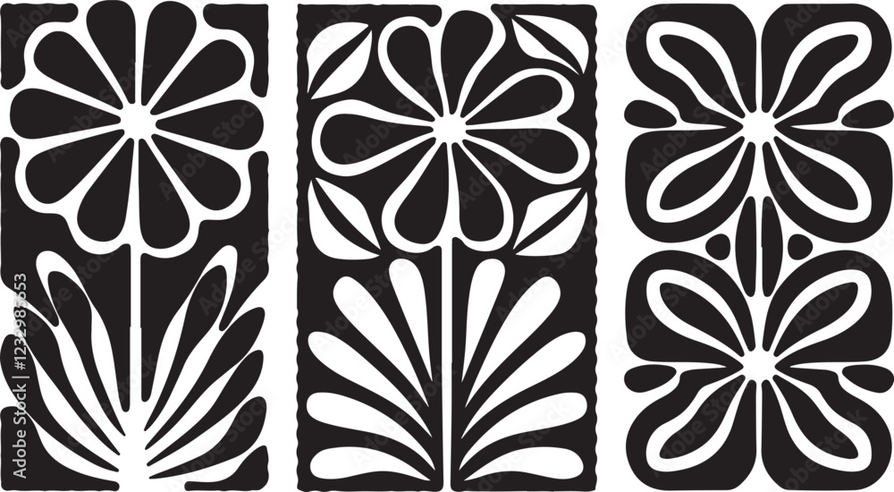 Fototapeta premium Black and White Flower Stencil Designs