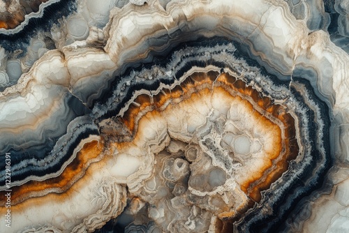Stunning geological formation showcasing intricate layers of agate in various...