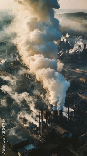 Industrial facility emits smoke over serene landscape during autumn