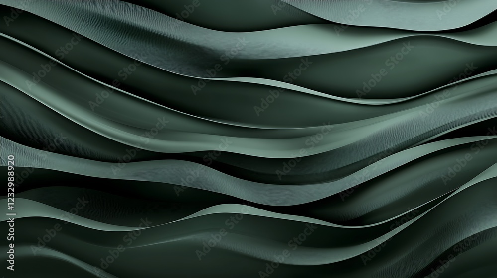 Obraz premium Abstract Dark Green Wavy Fabric Pattern Design