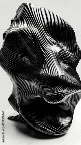Modern abstract sculpture with flowing lines and intricate texture displayed ...