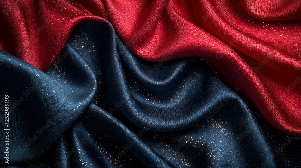 Fototapeta premium Red and blue silk drapery folds background texture