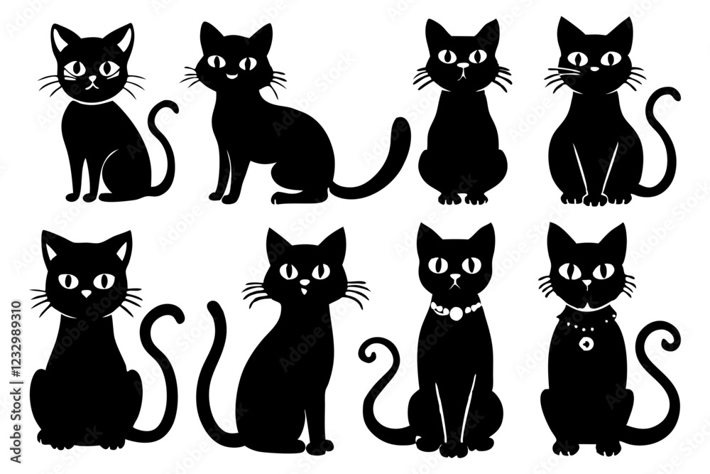 Cat Silhouette Bundle Set of 9 Different Cat Poses Cat Silhouette Bundle Set of 9 Different Cat Poses