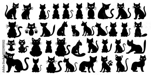 Cat Silhouette Bundle  Set of 50 Different Cat Poses