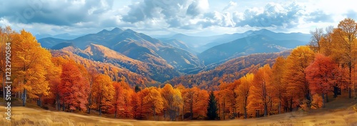 The Borzhava mountains provide a wonderful panorama in dappled light, viewed from Podobovets village photo