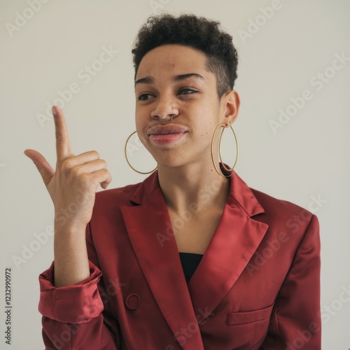 Confident Young Woman Red Blazer - Fashion & Empowerment Portrait photo