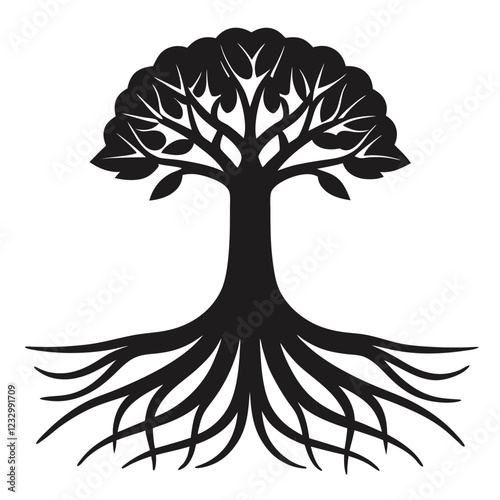 Silhouette of A Tropical Mangrove Tree vector illustration