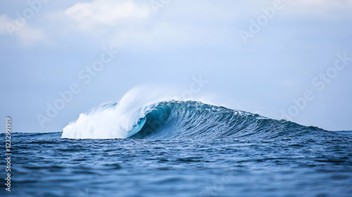 Ocean wave curling, tropical sea, background sky, surfing, travel photo