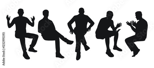 Men sitting and discussing, black silhouette of people