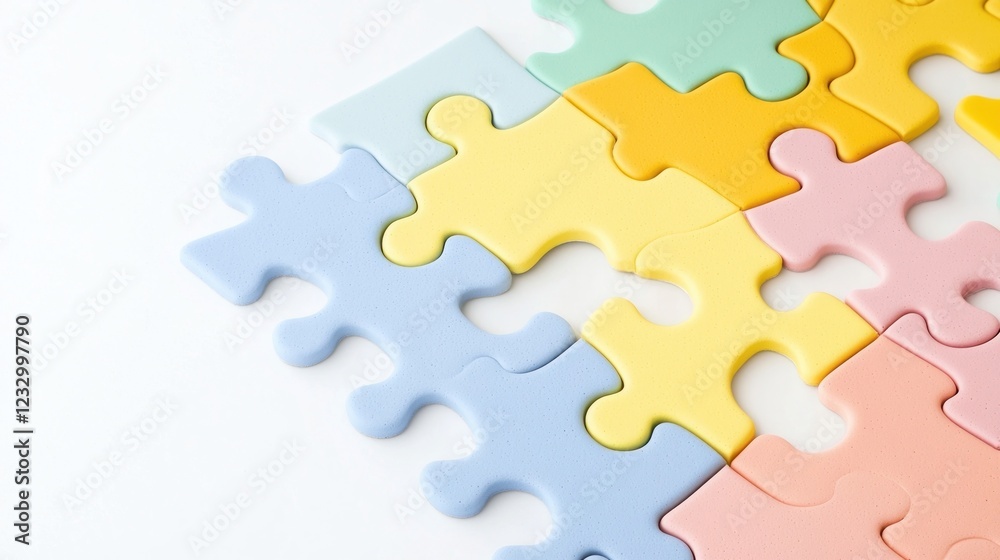 Pastel Jigsaw Puzzle Pieces on White Background Pastel Jigsaw Puzzle Pieces on White Background