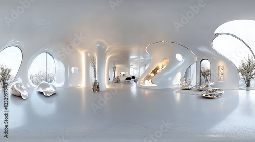 Wallpaper Mural bright white studio futuristic light interior with metallic reflections 3d render illustration Torontodigital.ca