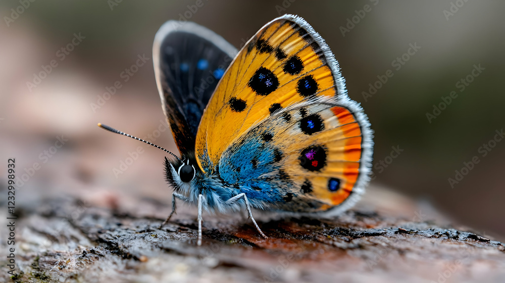 Obraz premium Colorful butterfly resting on wood, nature background, wildlife photography, ideal for nature publications
