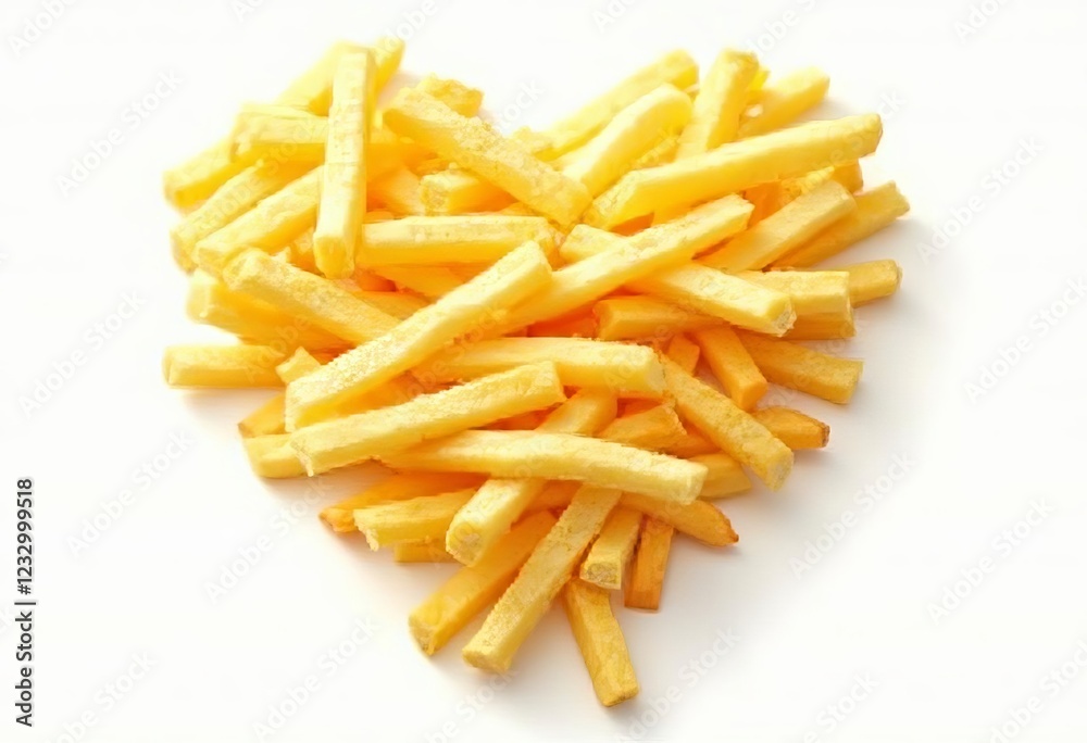 Golden French fries in heart shape isolated on transparent background Generative Ai. Golden French fries in heart shape isolated on transparent background Generative Ai.