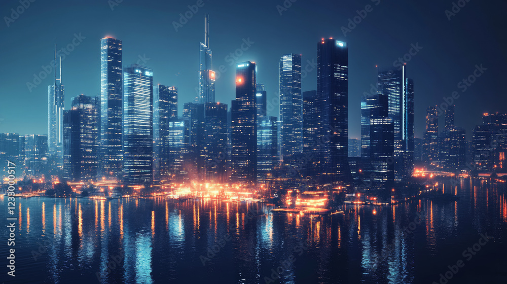 Fototapeta premium abstract dark modern futuristic city concrete building light technlogy basement design 3d background illustration rendering