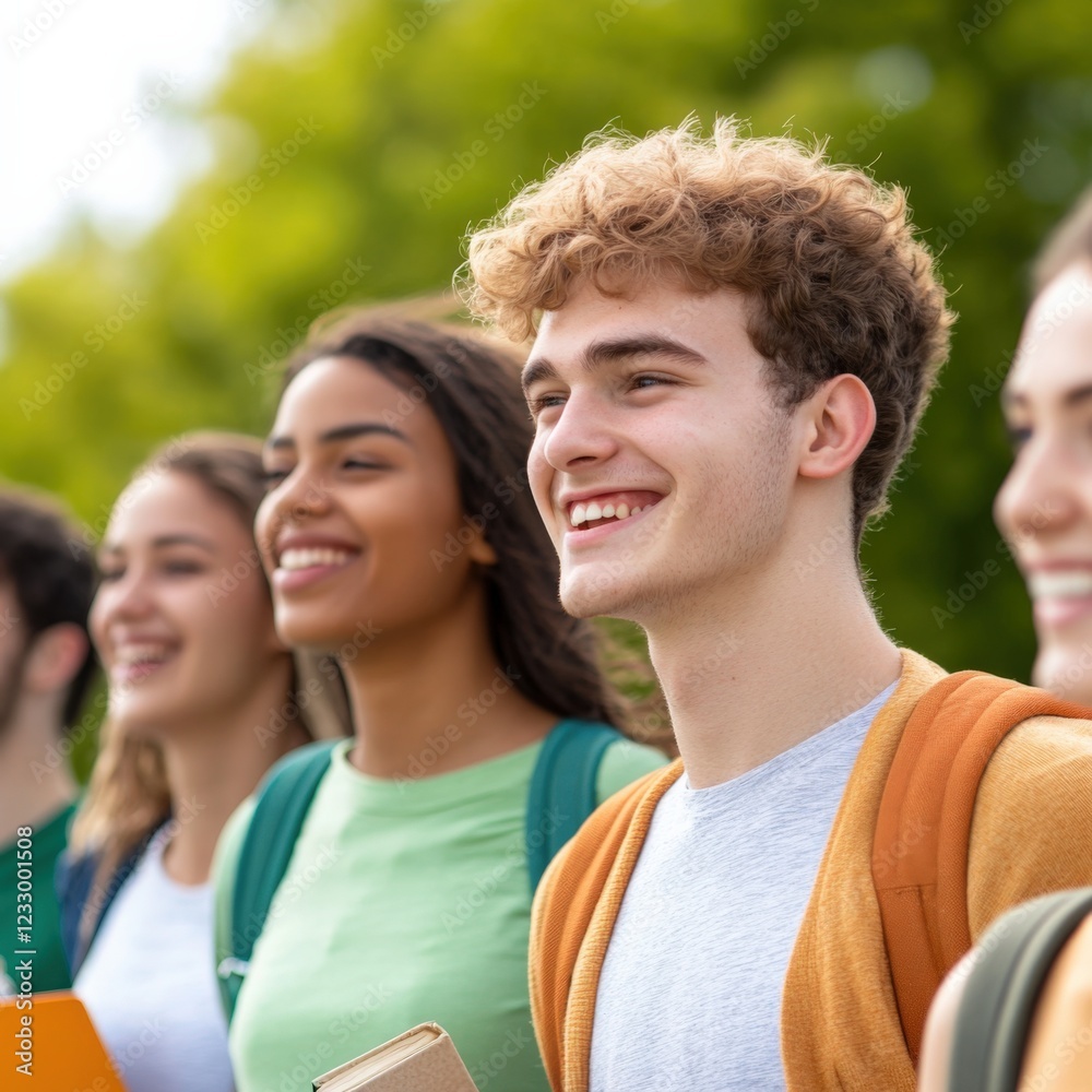 diverse group of happy students outdoors on a college campus diverse group of happy students outdoors on a college campus