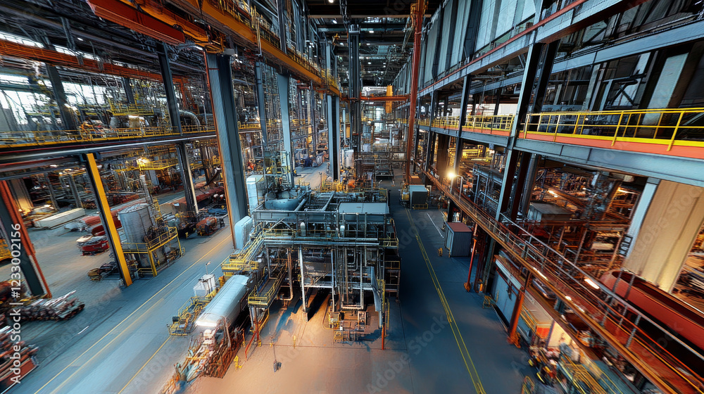 Fototapeta premium 360 degree panorama of futuristic industry site building 3d render illustration