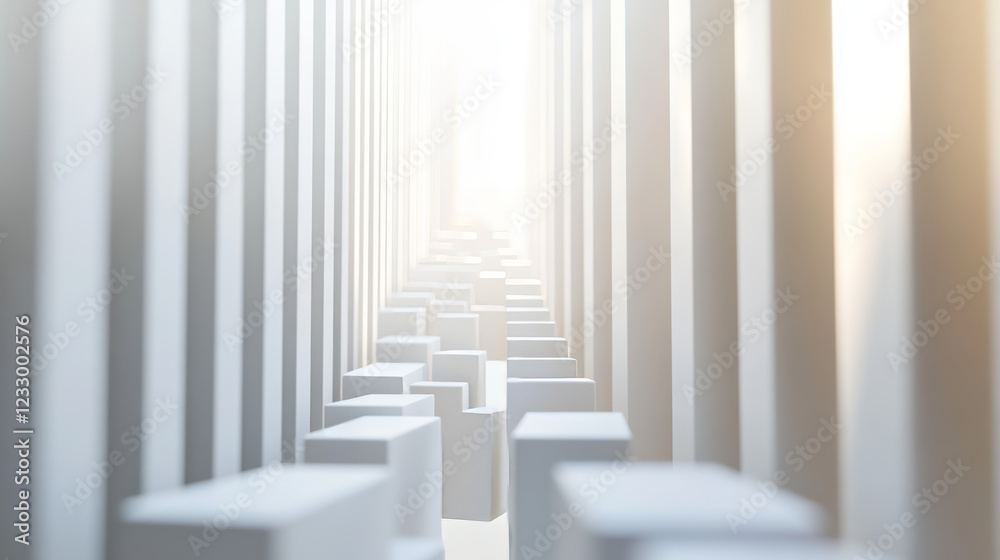 Obraz premium falling white column blocks abstract domino concept 3d render illustration