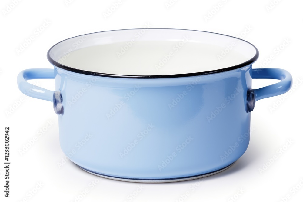 Isolated Enamel Pot in White and Blue. Empty Object for Plating Food and Cream Dishes Isolated Enamel Pot in White and Blue. Empty Object for Plating Food and Cream Dishes