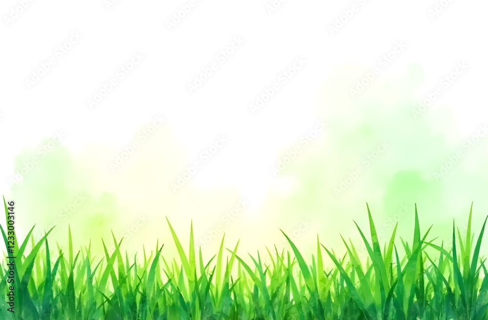 Green watercolor grass on light background. Copy space. Green watercolor grass on light background. Copy space.