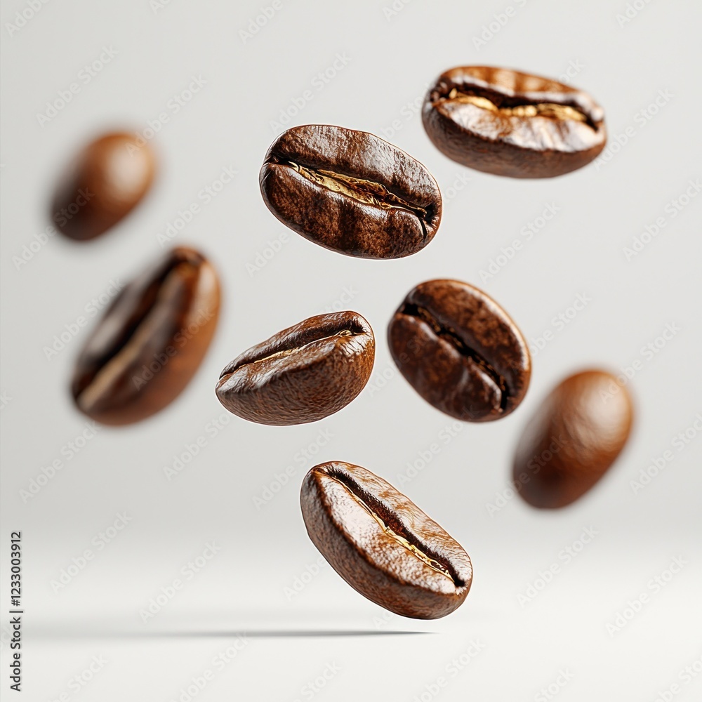 Fototapeta premium Roasted coffee beans falling on white background