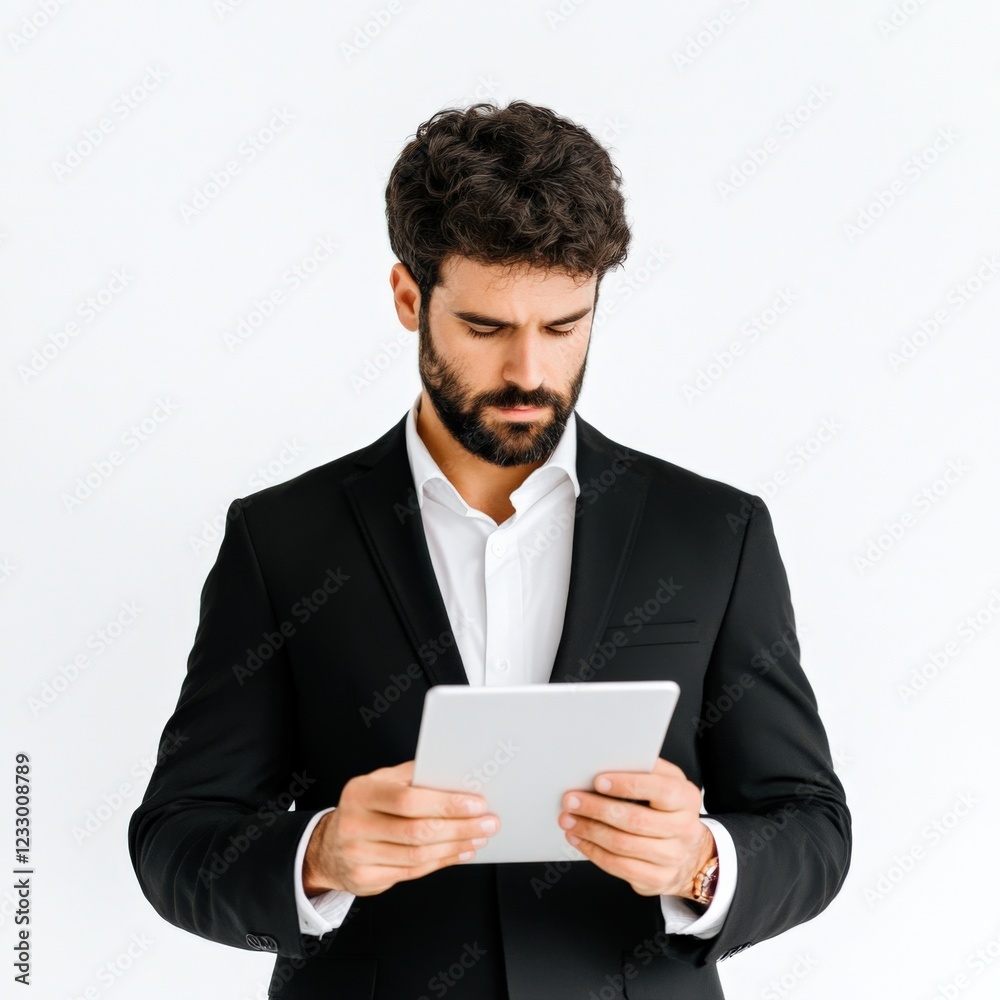 businessman reviewing data on tablet businessman reviewing data on tablet