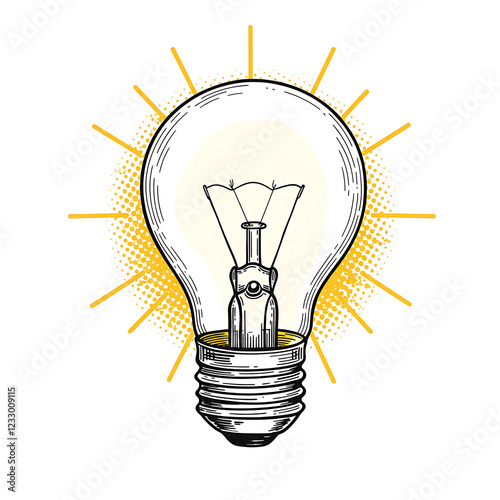 Retro light bulb collage element on transparent background, Light bulb punk y2k collage element, Light bulb magazine clipping with isolated clipping path. 