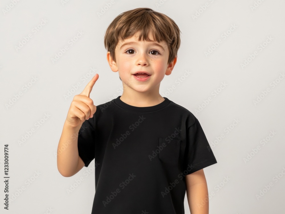 young boy pointing up with a curious expression young boy pointing up with a curious expression