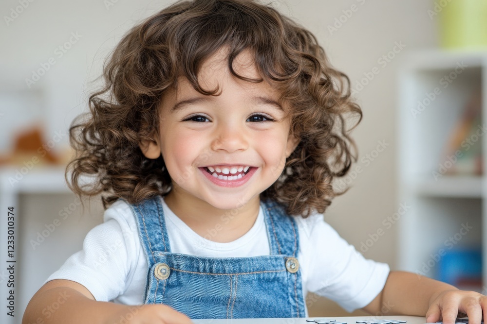 happy toddler smiles while playing with a puzzle happy toddler smiles while playing with a puzzle