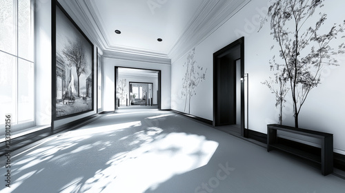 An Empty Room with Black and White Walls 360 degree full panorama environment map 3d render illustration hdri hdr vr virtual reality content. 3D Illustration