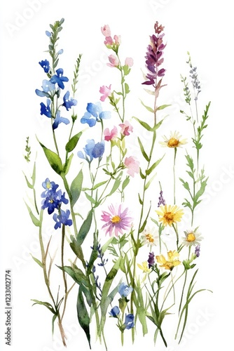 Botanical Watercolor Wildflower Frame. Colorful Floral Border for Spring and Summer Wedding Invitations and Nature-Inspired Design Cards