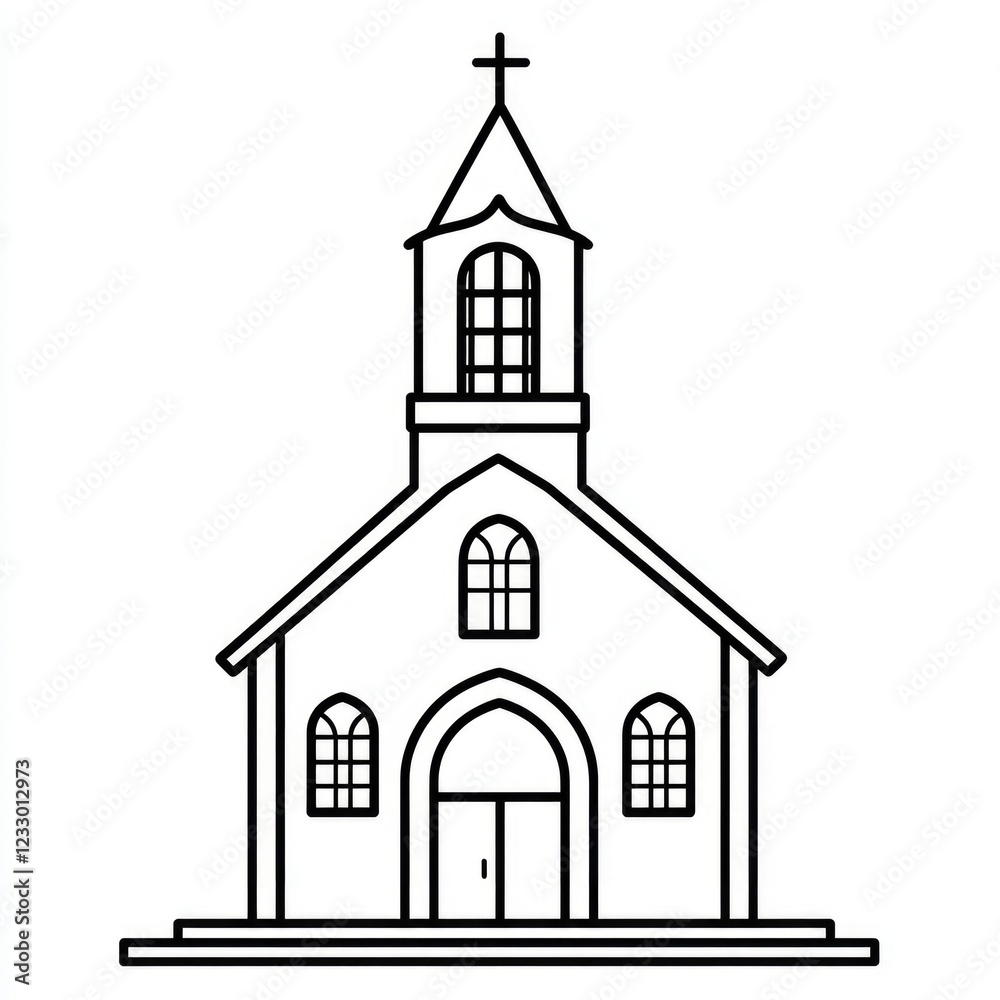 Minimalist Church Outline Symbol: Emblem of Christianity in a Simple Line Illustration Minimalist Church Outline Symbol: Emblem of Christianity in a Simple Line Illustration