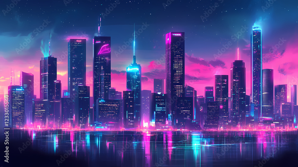 Fototapeta premium futuristic vibrant cityscape skyline