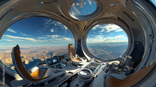 Fototapeta Naklejka Na Ścianę i Meble -  High resolution hdr hdri panoramic view of futuristic spaceship interior 3d render illustration