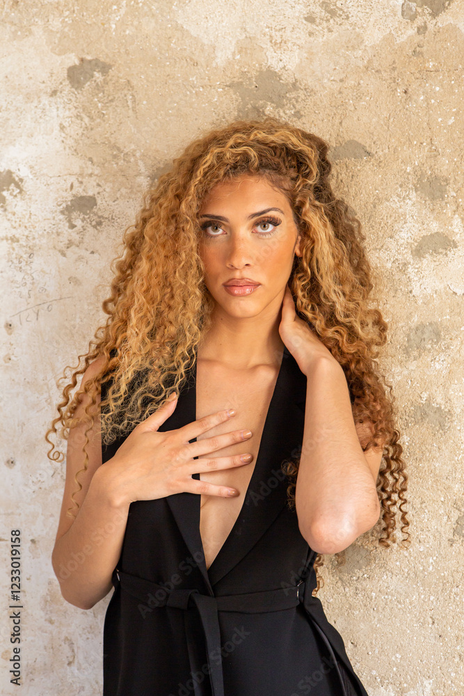 Latin woman in black blazer and full suit, elegant and confident portrait Latin woman in black blazer and full suit, elegant and confident portrait