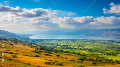 Panoramic View of Galilee and its Stunning Landscape from Mount of Beatitudes, Israel
